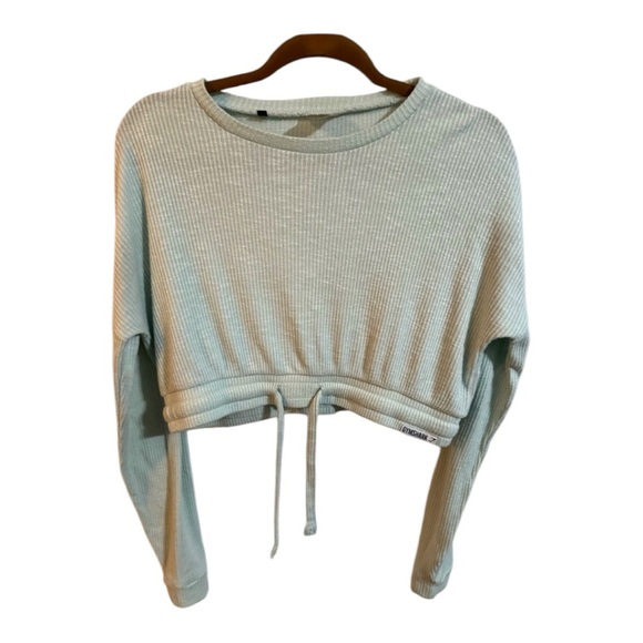 Gymshark Mint Green Cropped Ribbed Long Sleeve Drawstring Top - Picture 1 of 7